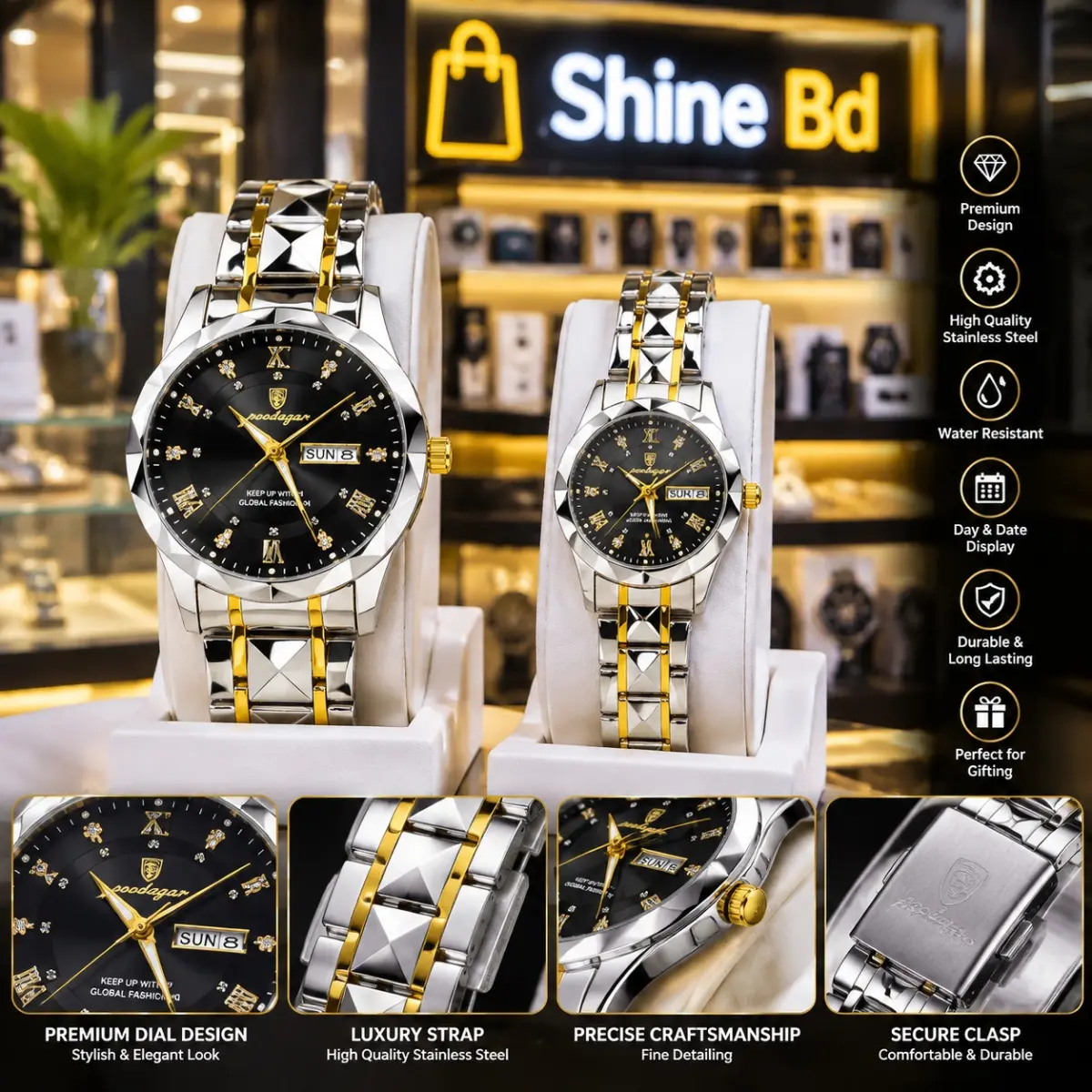 Poedagar Luxury Couple Watch