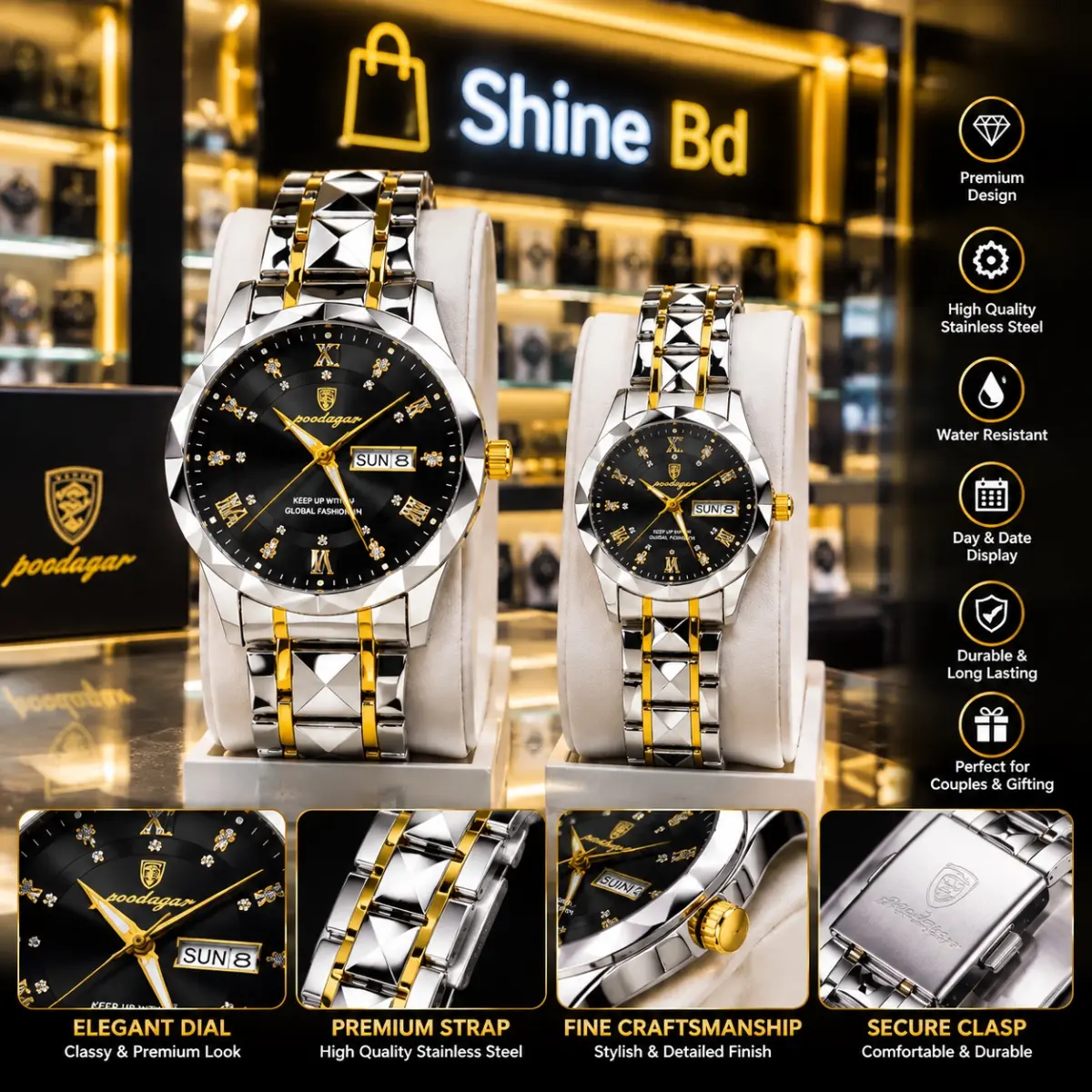 Poedagar Luxury Couple Watch