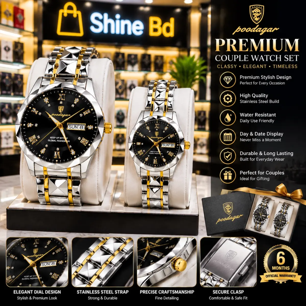 Poedagar Luxury Couple Watch