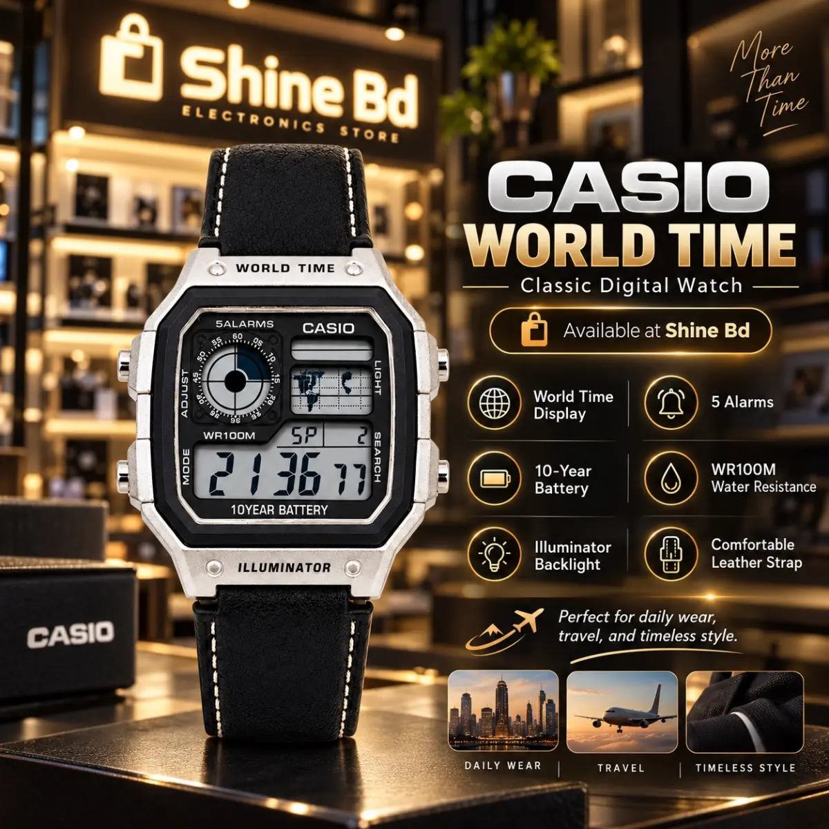 CASIO ILLUMINATOR LEATHER STRAP PREMIUM WATCH