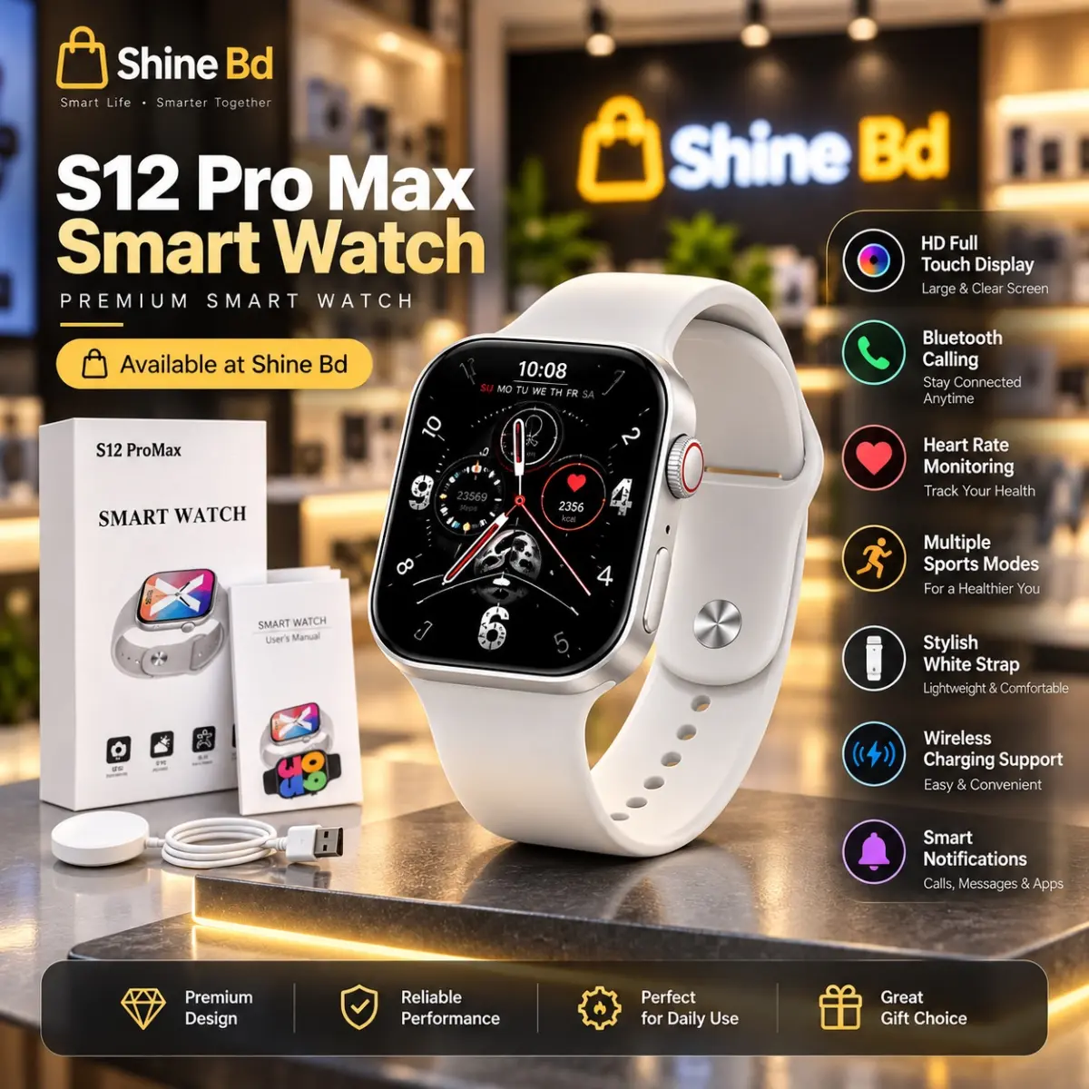 S12 Max Ferefit Smart Watch – Ultra 2.29″ AMOLED | NFC Access | Bluetooth Calling | Fast Wireless Charging