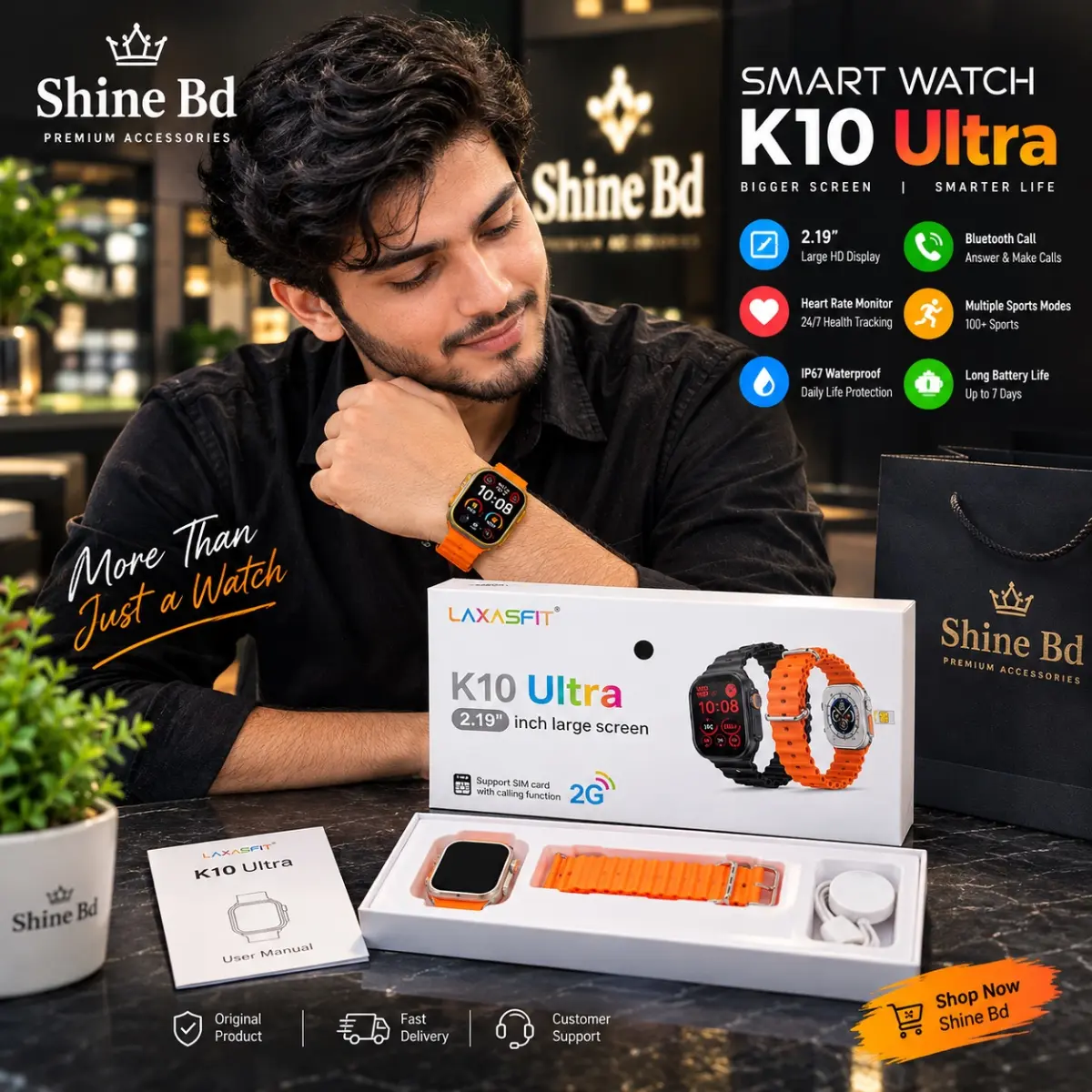 K10 Ultra Smart Watch with SIM Support & 2.19” HD Display