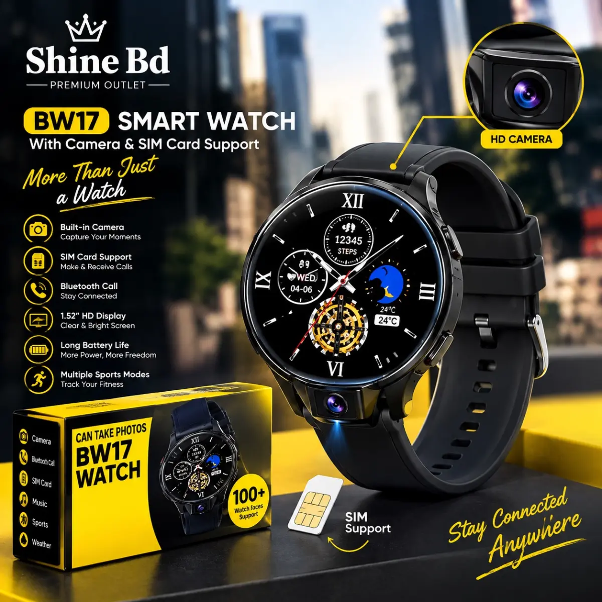 BW17 Smart Watch With Camera & SIM Card Support