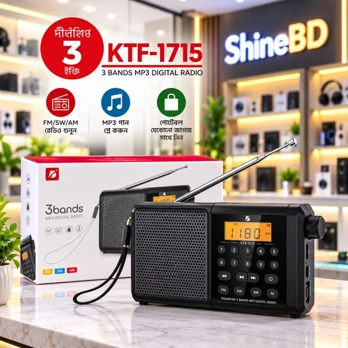 KTF-1715 Bluetooth speaker with Digital display
