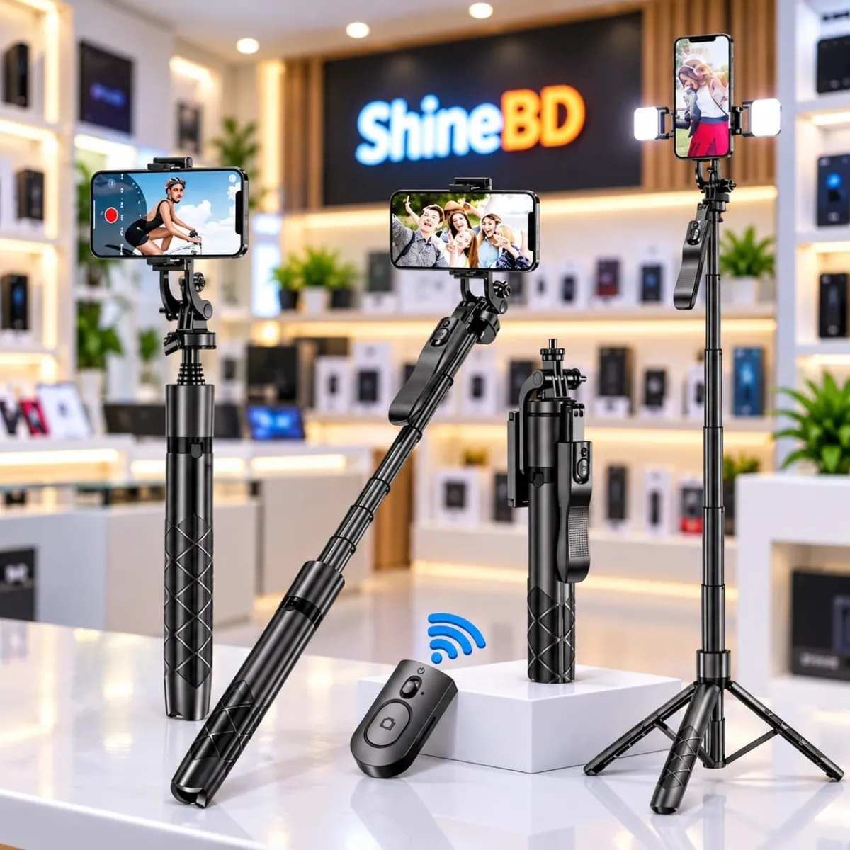 Long Video Stand Cum Selfie Stick Tripod with Remote – 360° Rotation Phone Stand with Wireless Remote Con