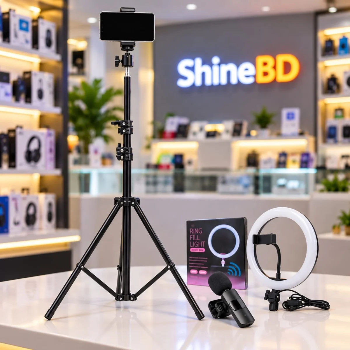 6 Ft Tripod Stand + 10″ Ring Light + K8 Wireless Microphone