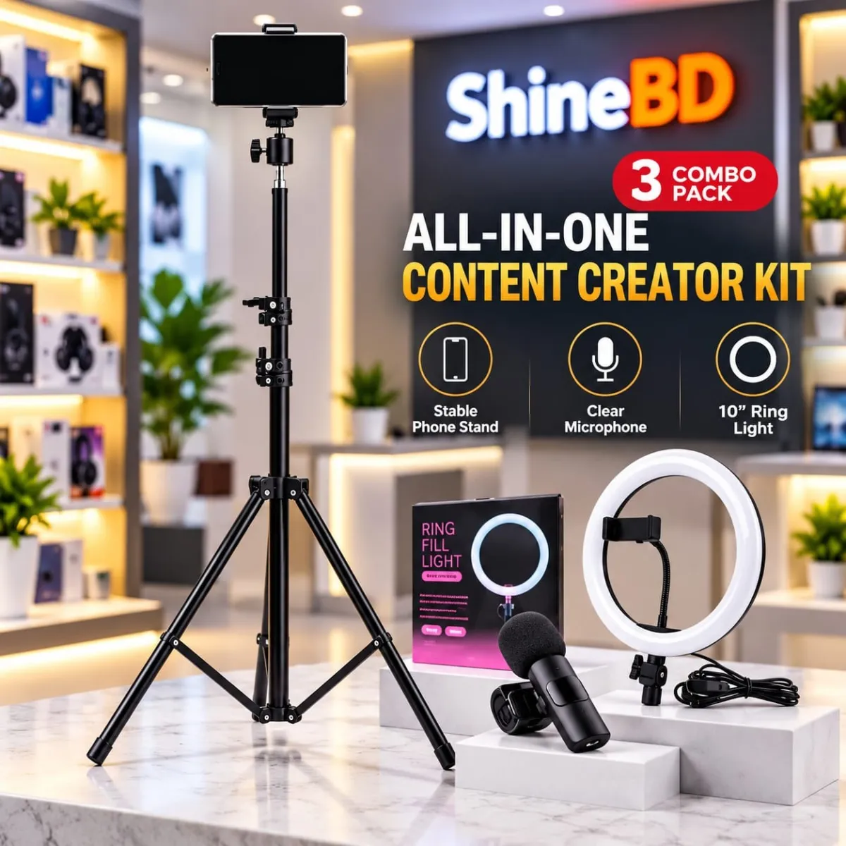 6 Ft Tripod Stand + 10″ Ring Light + K8 Wireless Microphone
