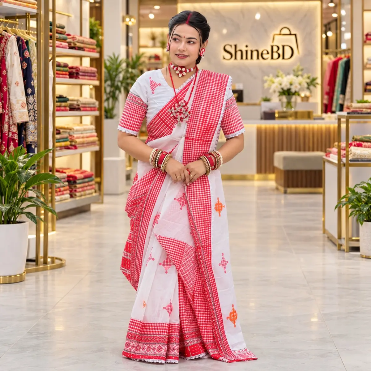 পুজো স্পেশাল ভাইরাল গামছা প্রিন্ট শাড়ি