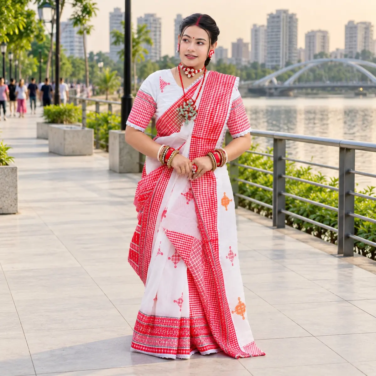 পুজো স্পেশাল ভাইরাল গামছা প্রিন্ট শাড়ি