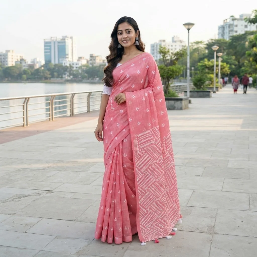 Half Silk Screen Print Saree
