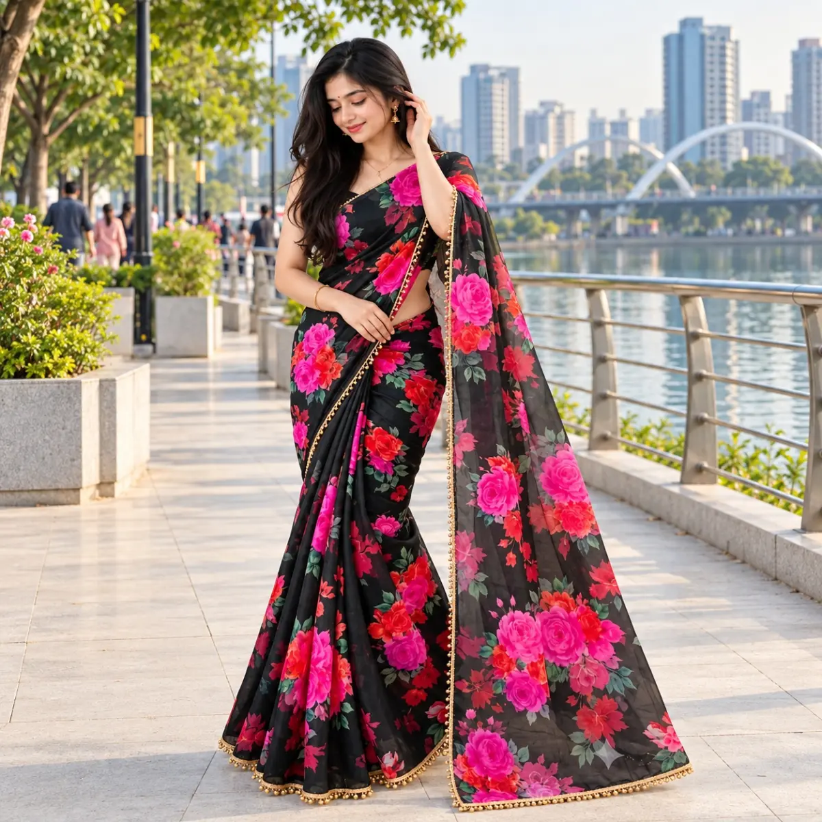 Premium Soft Georgette Saree with Pearl Work