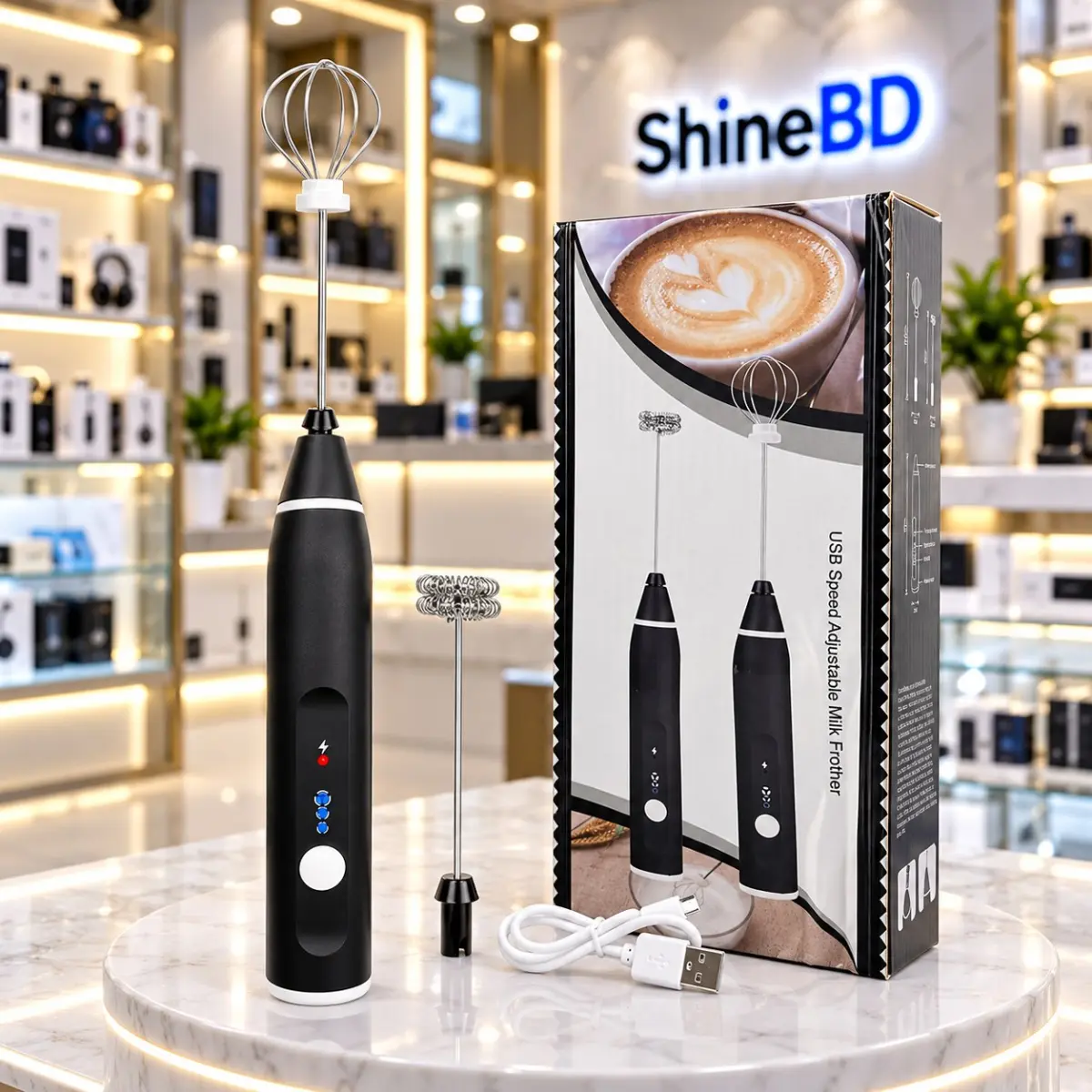 2-in-1 Multifunctional Milk Frother Electric Double Milk Bubbler Frother Coffee Beater Egg Mixer with Three Speeds Strength Adjustment for Coffee Beating Eggs (with USB)