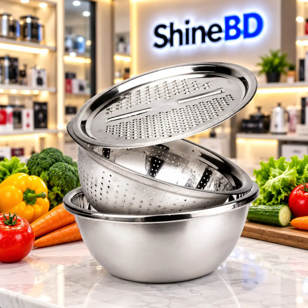 3 In 1 Stainless Steel Drain Basket Vegetable Cutter