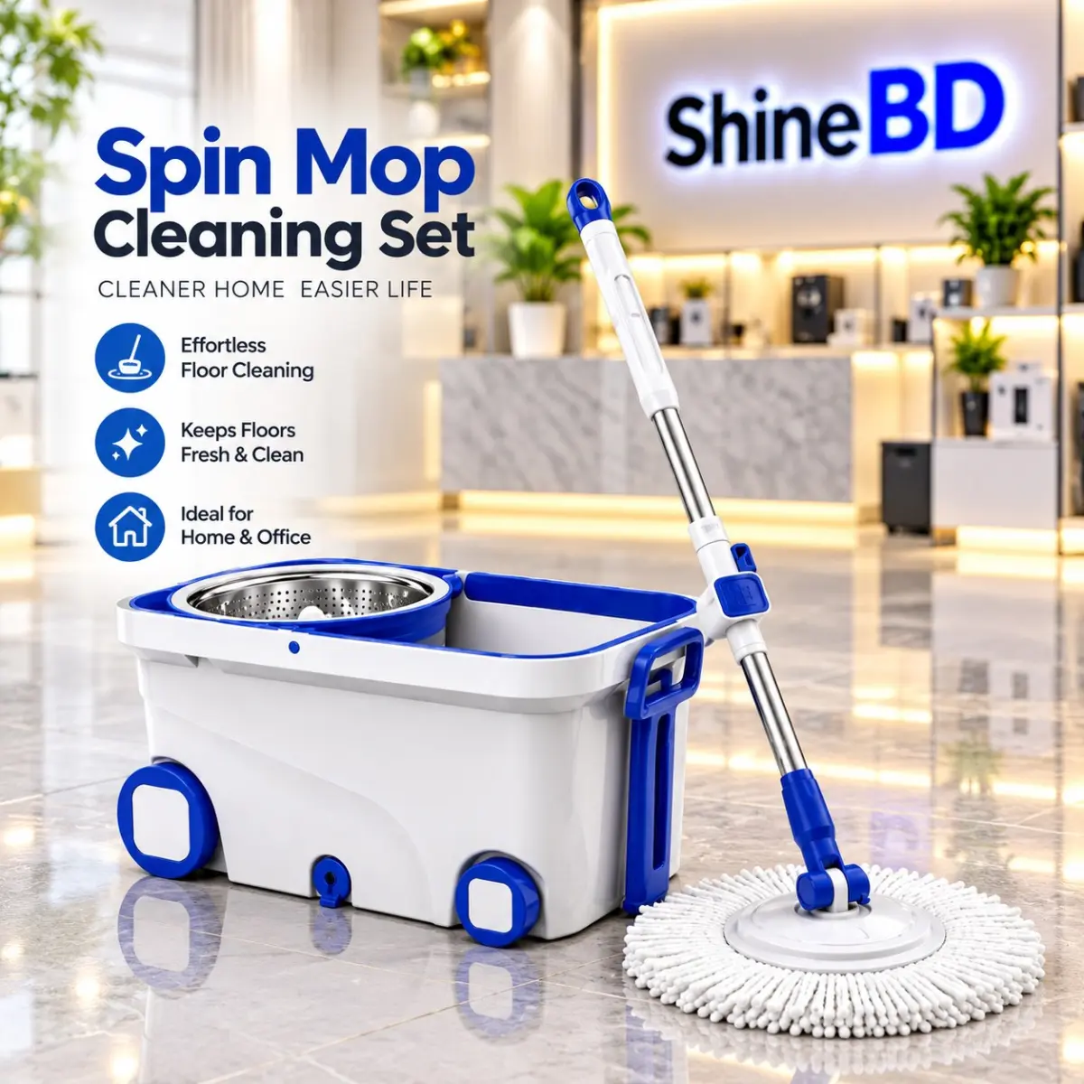 360-Degree Rotating Magic Spin Mop and Bucket Set with Wheels and Stainless Steel Dehydration Basket