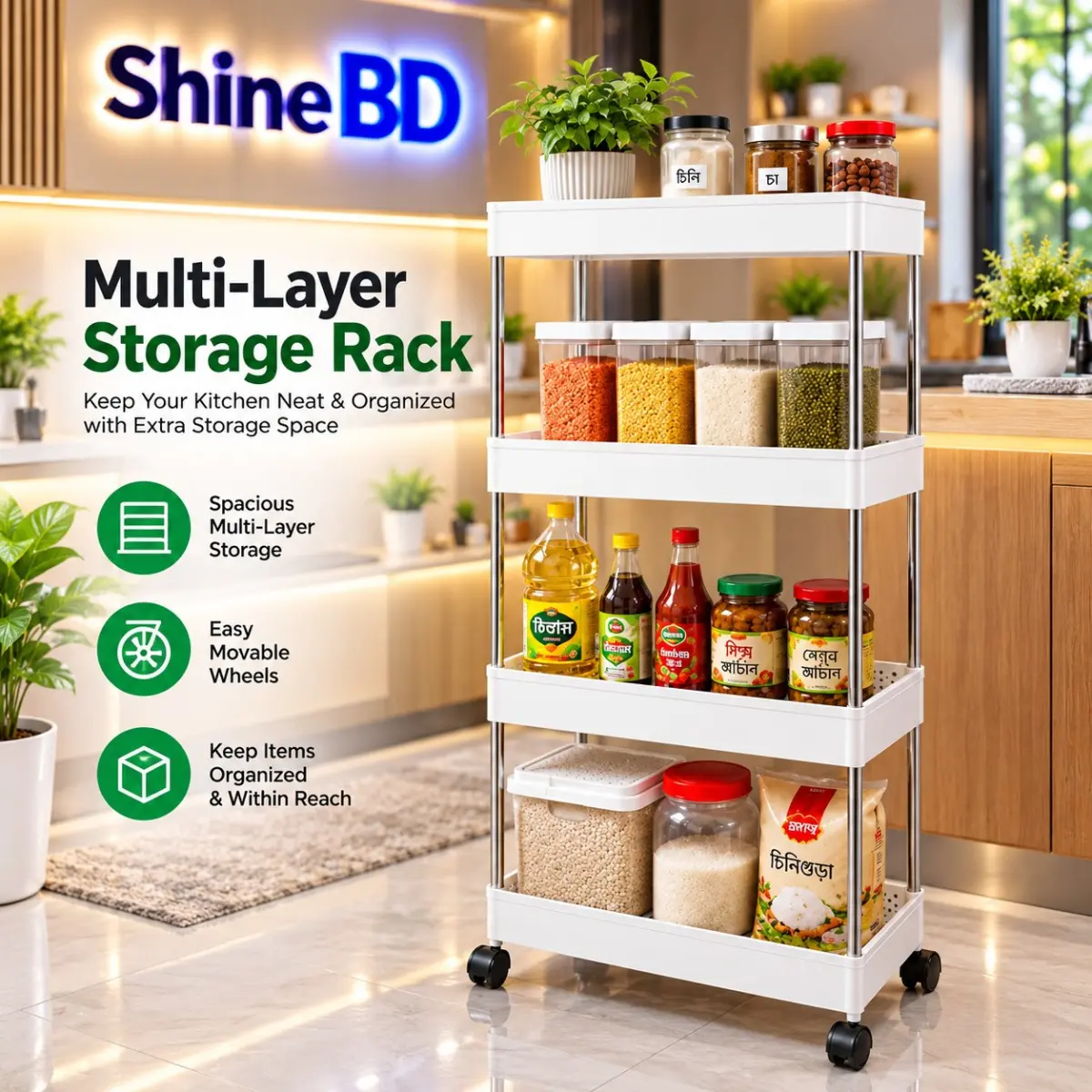 4 Layer Trolley Raak | Metal Stand