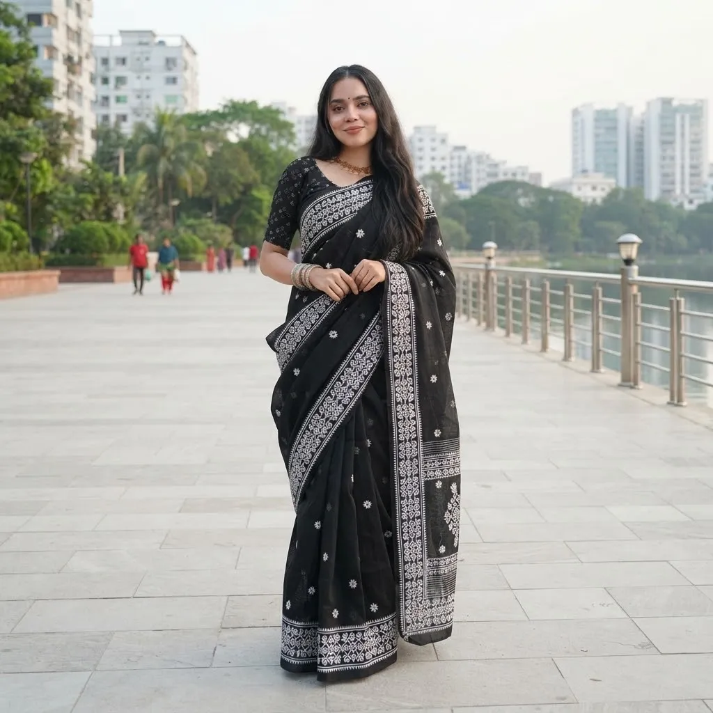 Half Silk Screen Print Saree