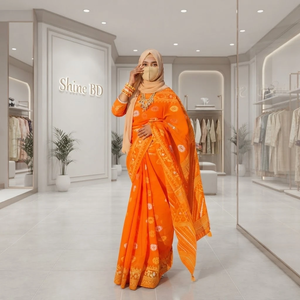 Half Silk Screen Print Saree