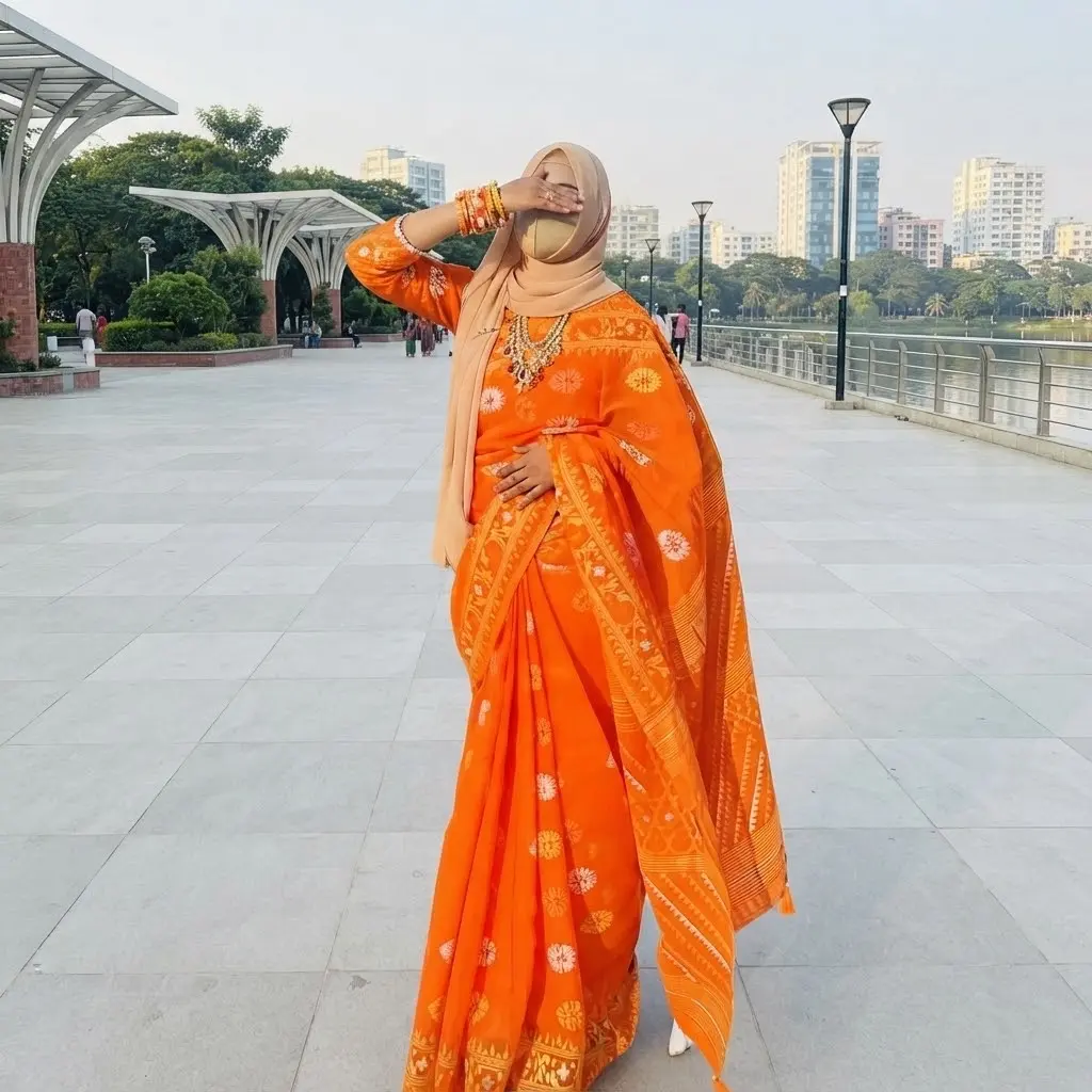 Half Silk Screen Print Saree