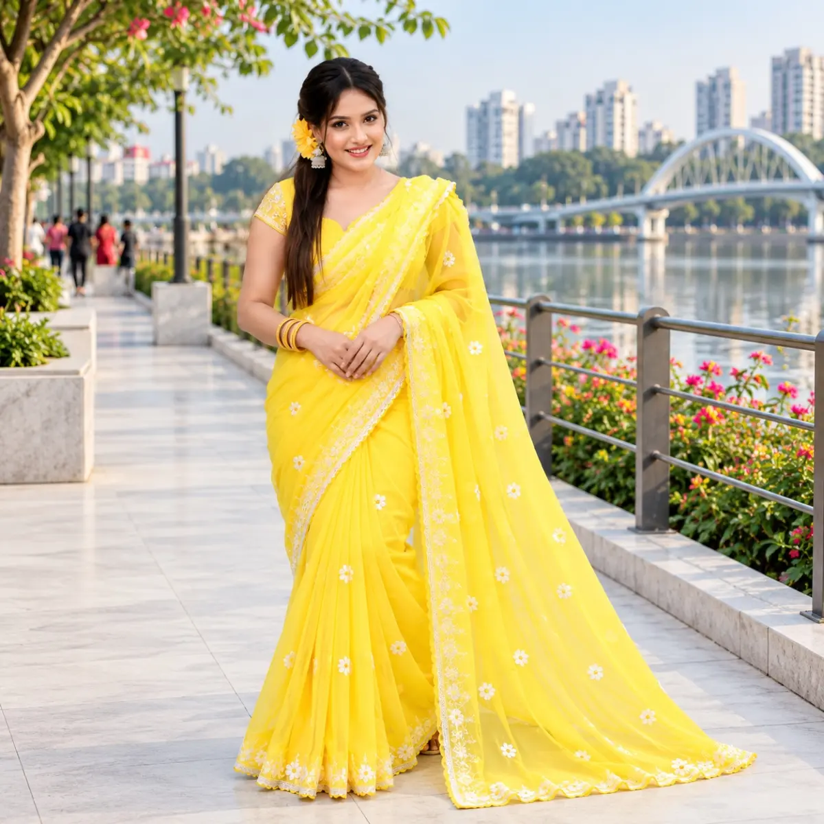 Half Silk Lace Work Saree