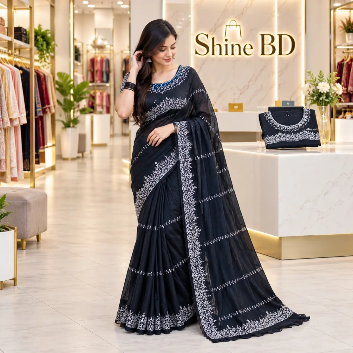 Georgette Embroidery Sharee with Blouse Piece