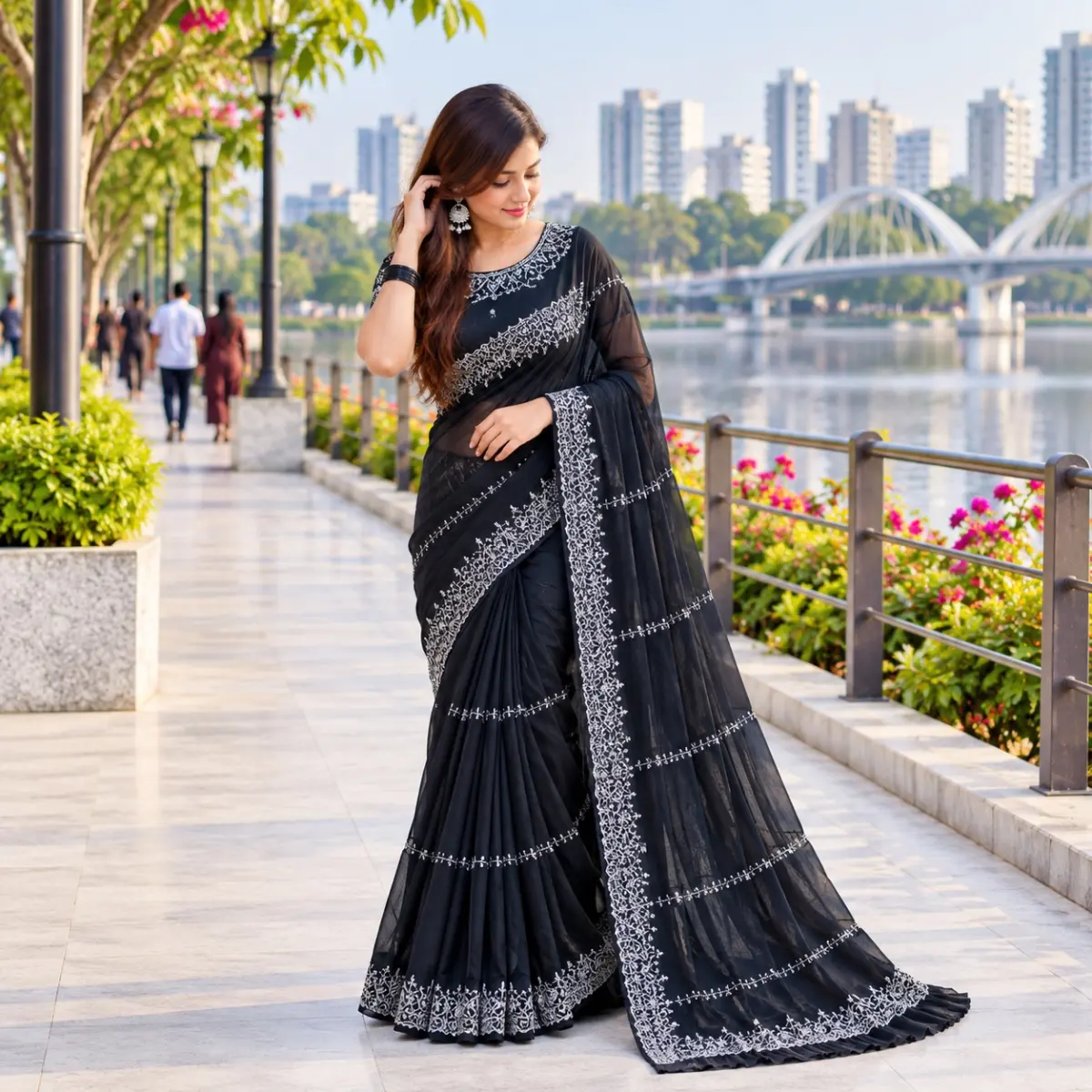 Georgette Embroidery Sharee with Blouse Piece