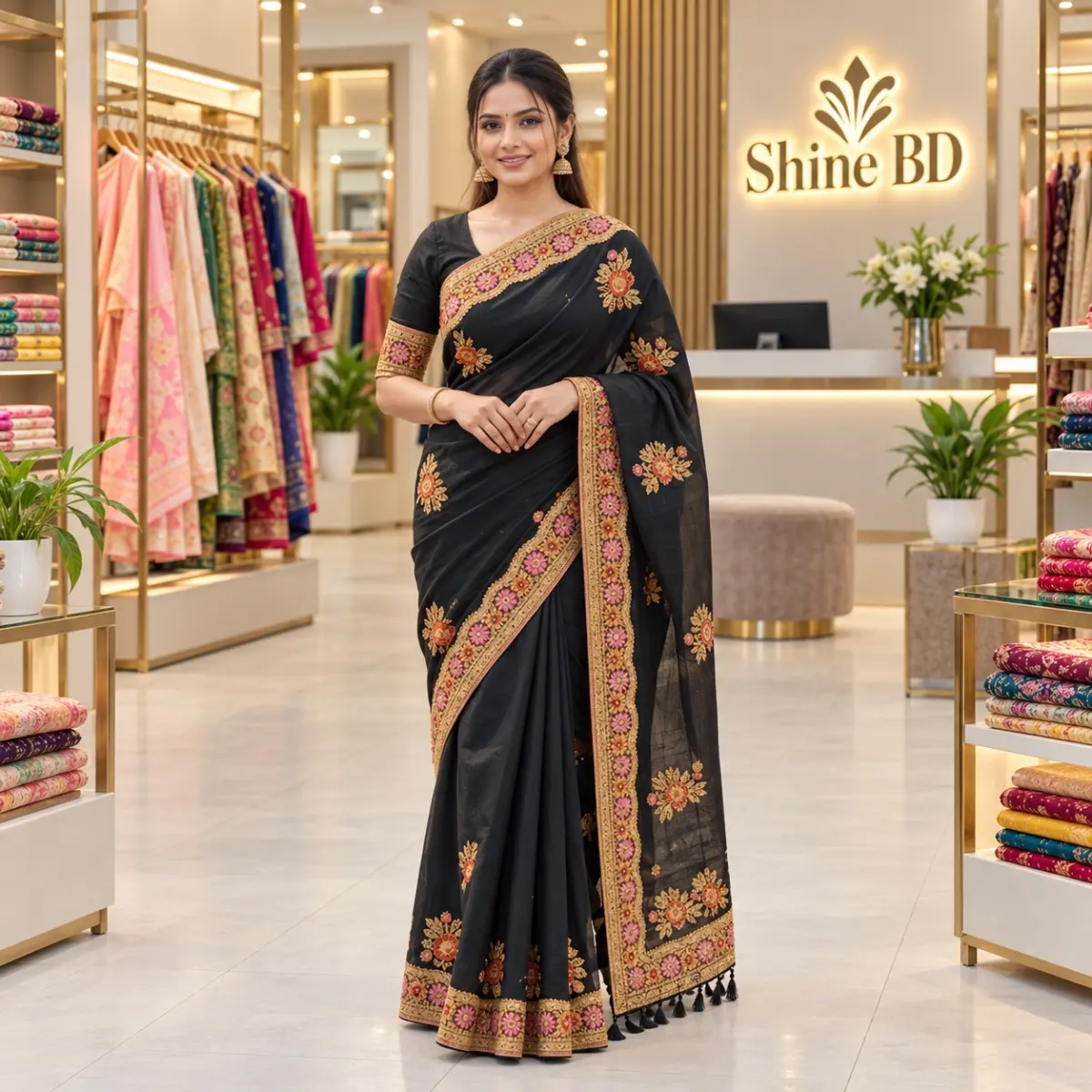 Premium Embroidery Semi Moslin Sharee