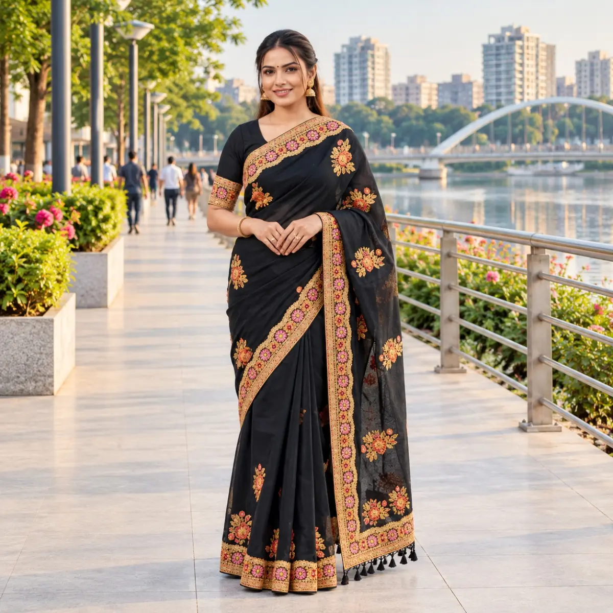 Premium Embroidery Semi Moslin Sharee