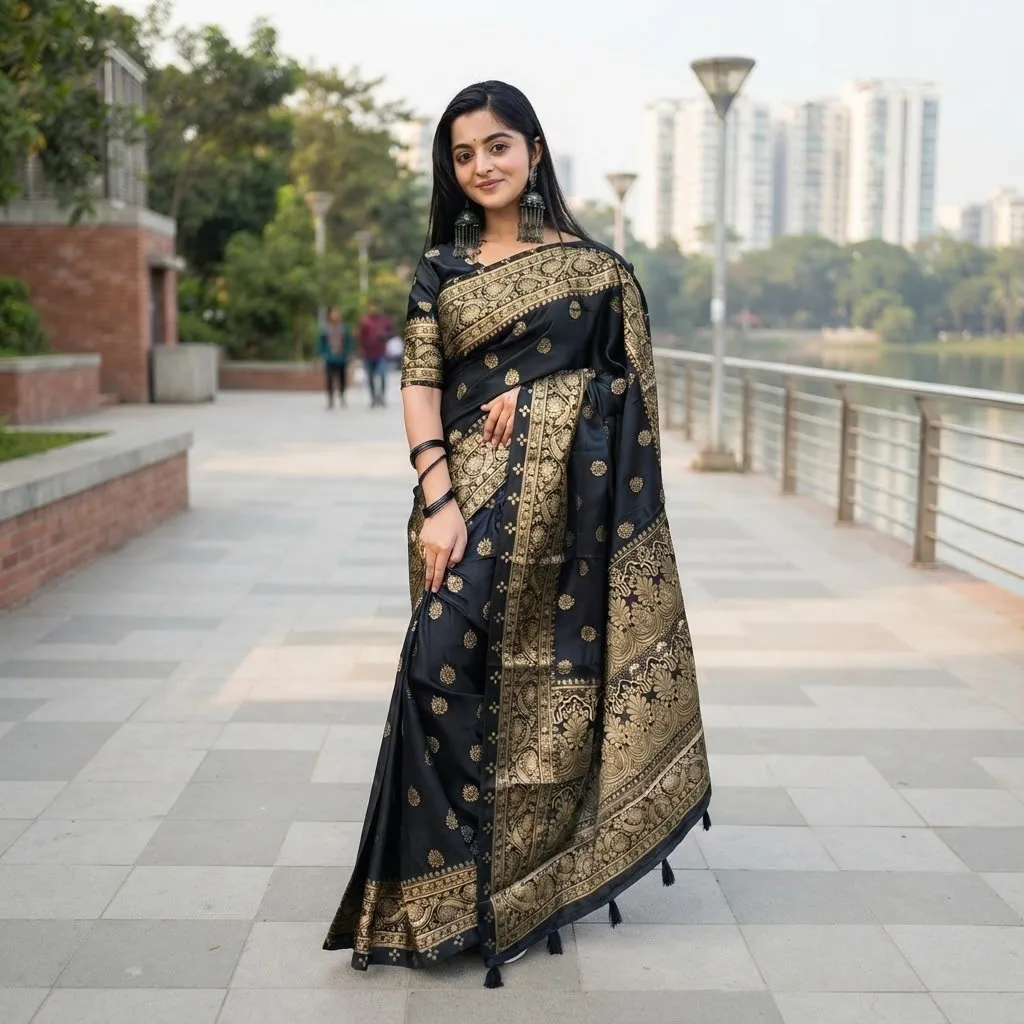 Japani Silk Skin Print Sharee with Blouse Piece