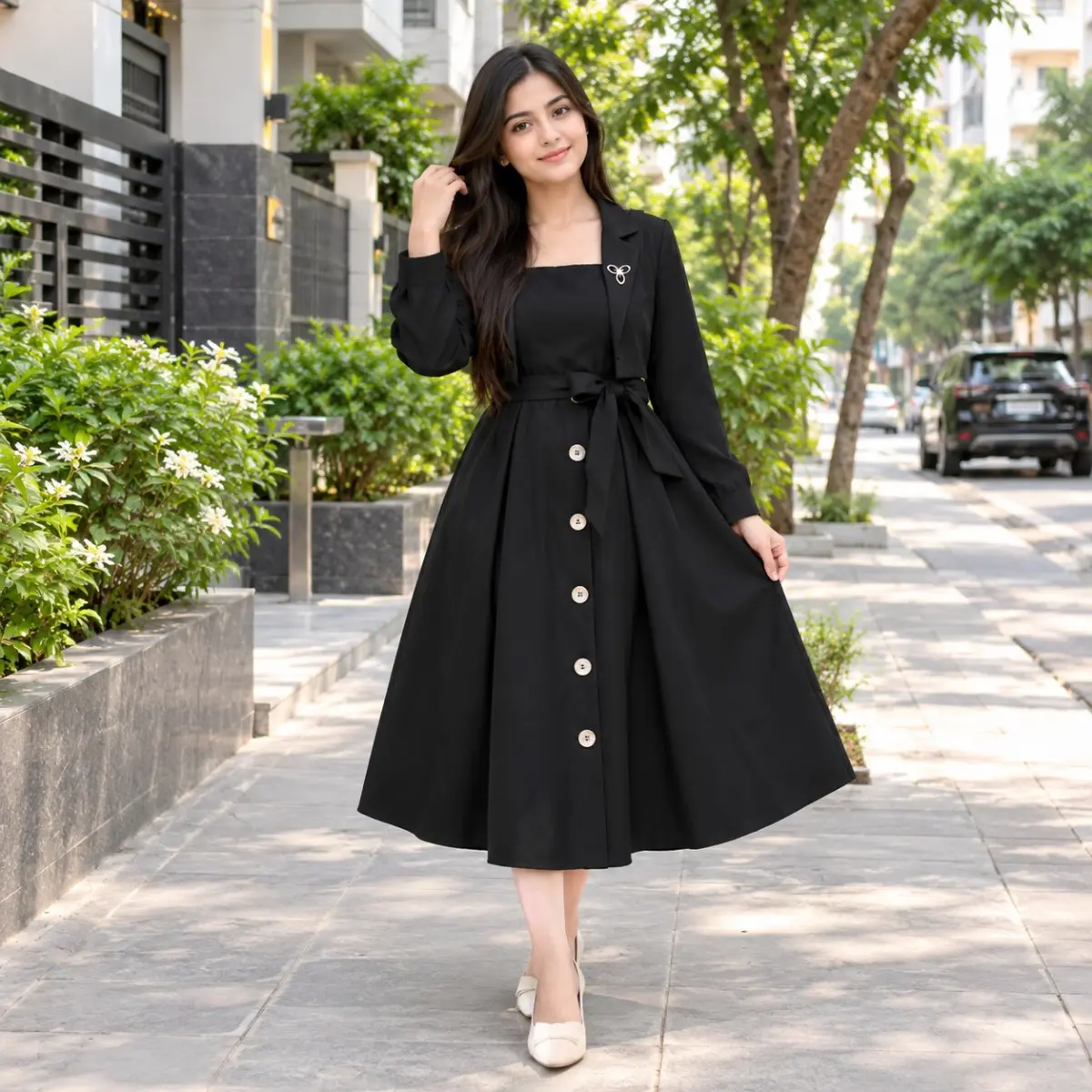 Western Denim style Ladies Blazer Gown Tops