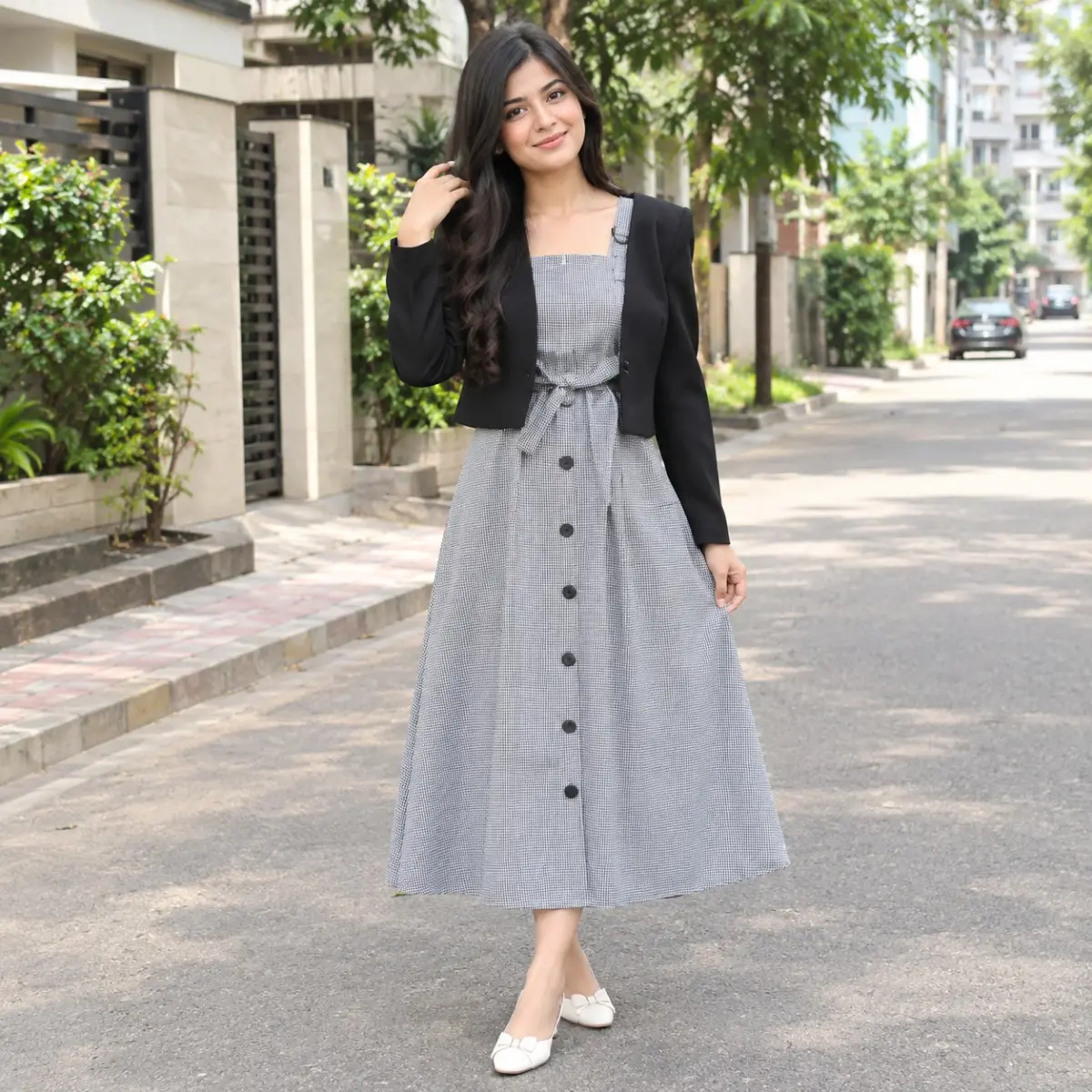 Western Denim style Ladies Blazer Gown Tops