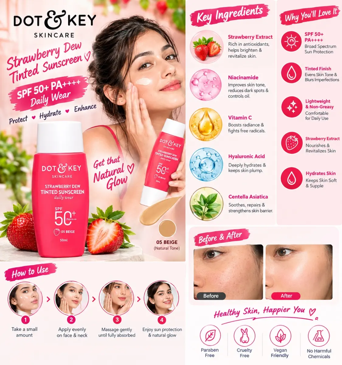 Dot & Key Strawberry Dew Tinted Sunscreen 50ml SPF50+ Beige