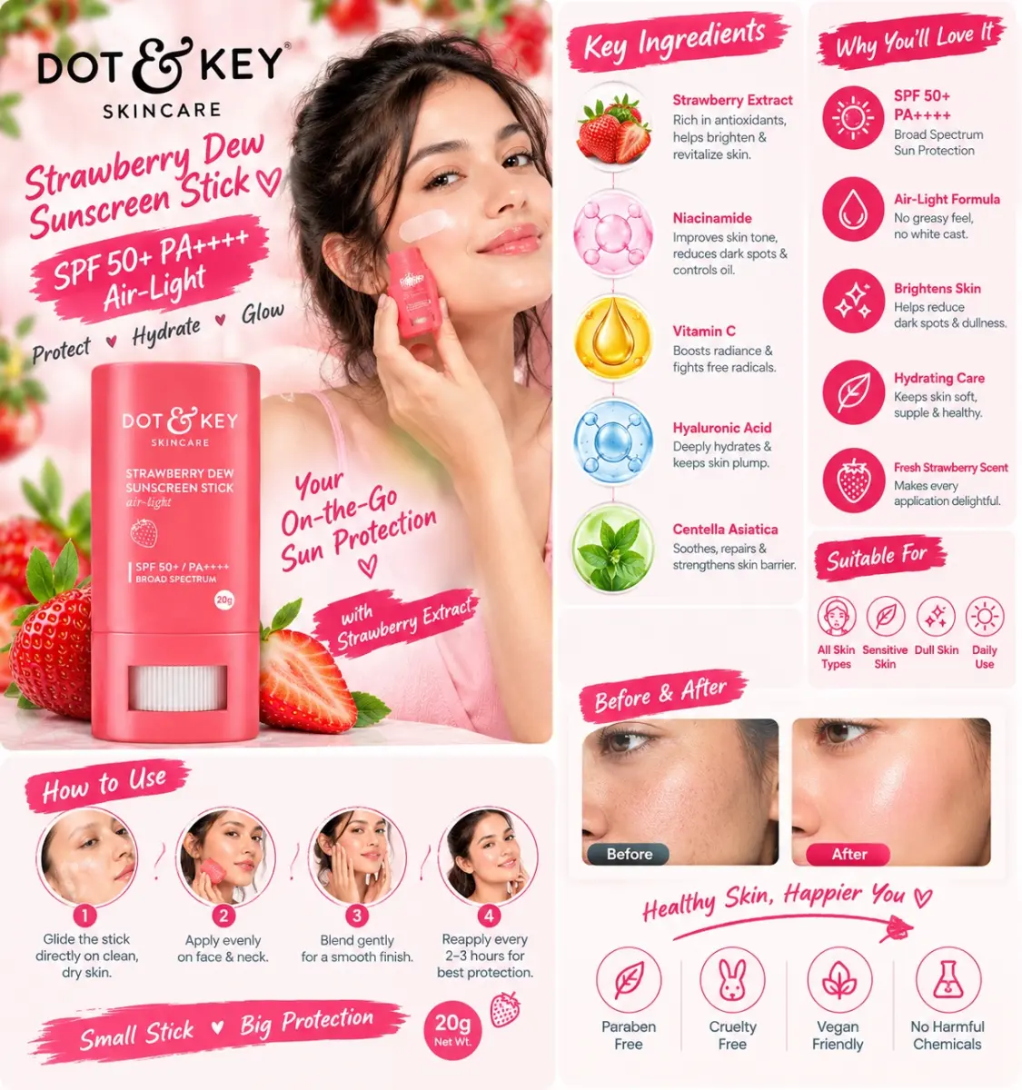 Dot & Key Strawberry Dew Sunscreen Stick Spf50 Pa+++ 20gm |