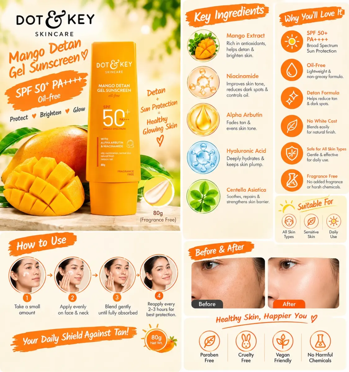 Dot & Key Mango Detan Gel Sunscreen SPF 50+ PA+++ 80gm