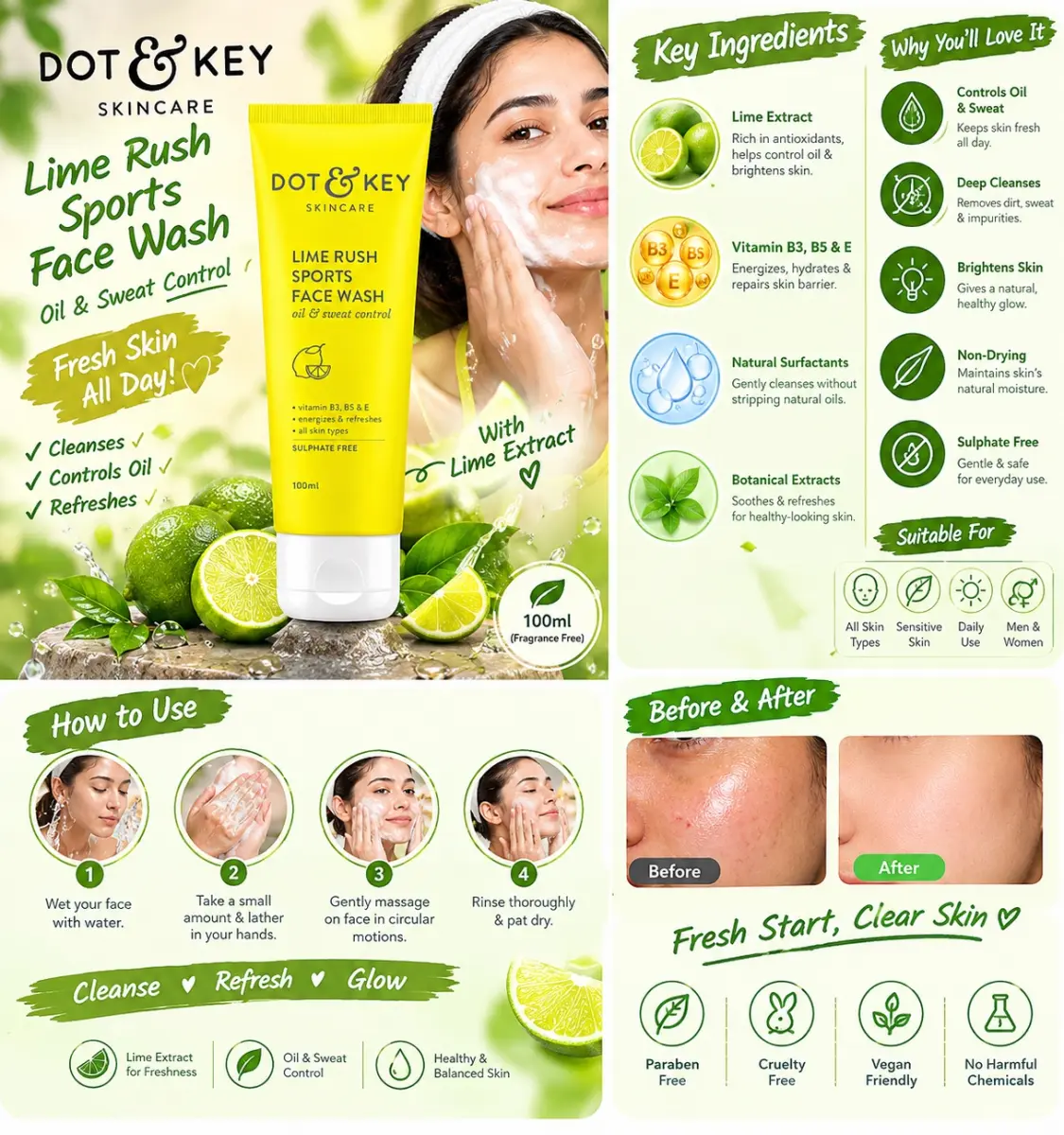 Dot & Key Lime Rush Sports Facewash