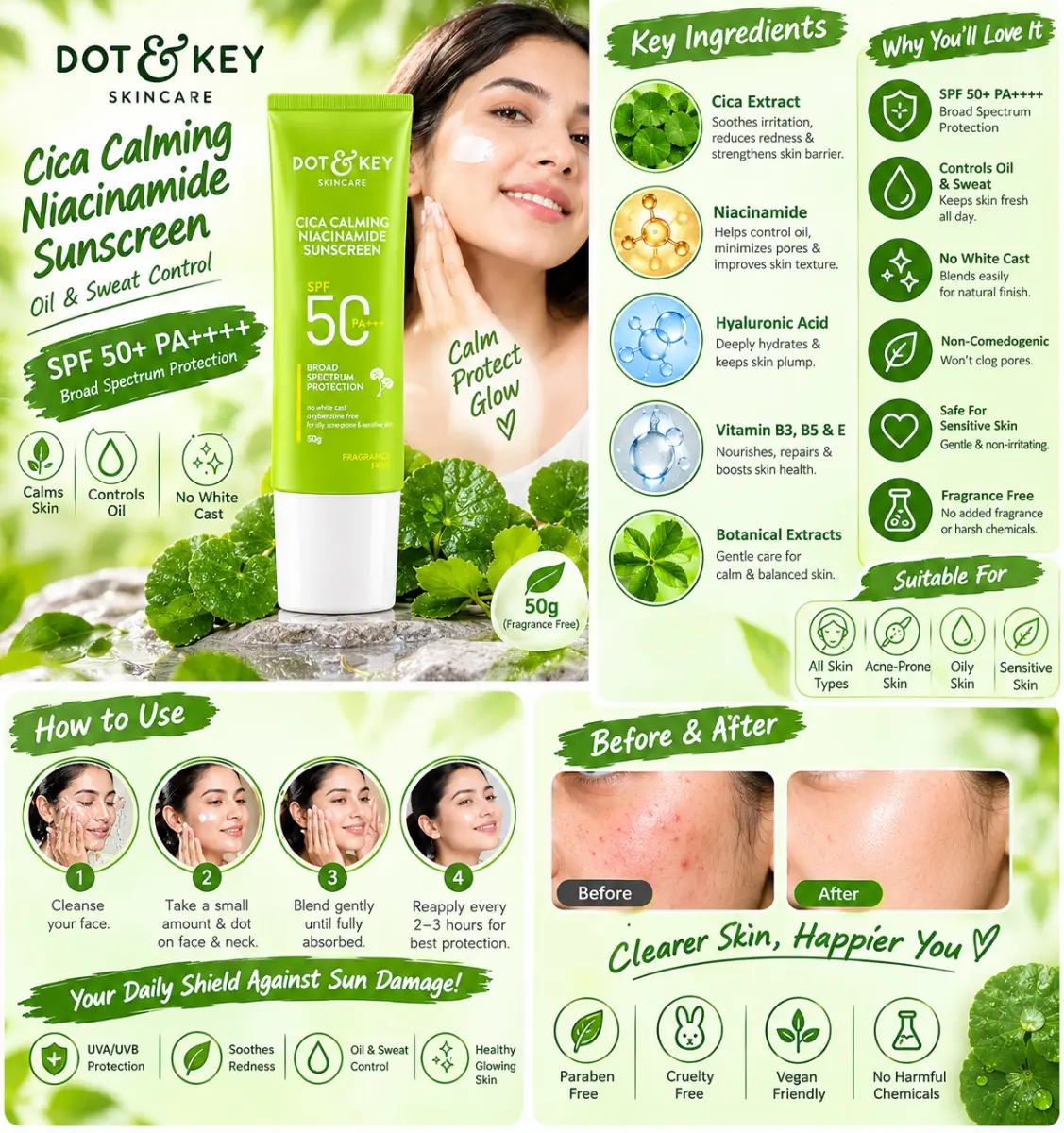 Dot & Key CICA Calming Niacinamide Sunscreen 50gm SPF50+ PA+++