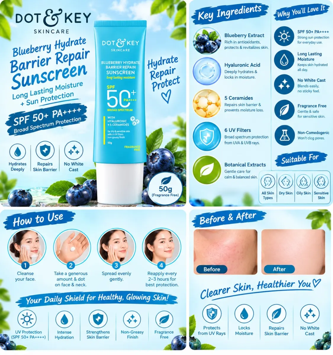 Dot & Key Blueberry Hydrate Barrier Repair Sunscreen SPF50+ PA++++