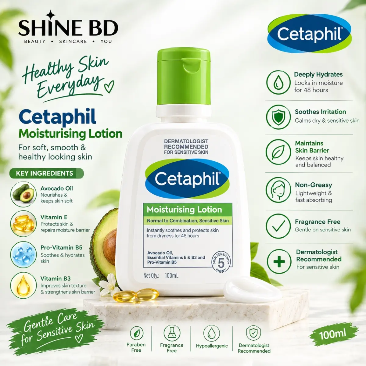 Cetaphil Moisturizing Lotion 100ml for Normal to Combination, Sensitive Skin
