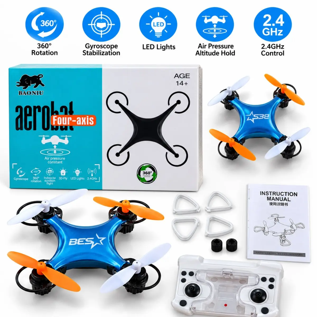 Aerobat 360 Degree Mini Drone With Remote Control 4133
