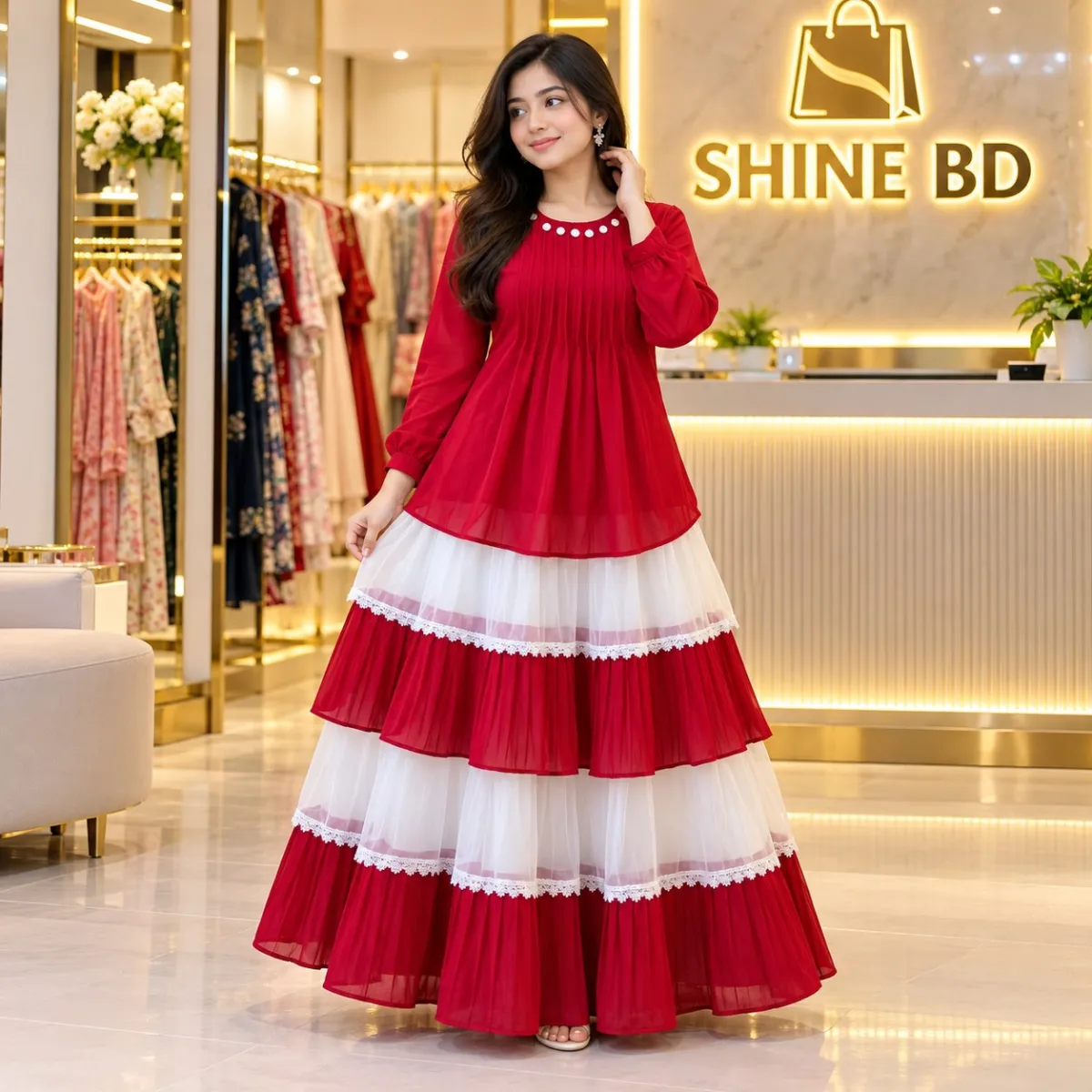 "Original Premium Cherry Georgette Tops and Skirt"