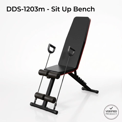 Multi-Functional Adjustable Sit- Up Bench with Resistance Bands – Foldable Incline Decline Workout Bench for Home Gym DDS-1203m