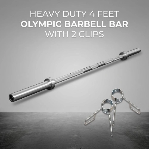 Heavy Duty 4 feet Olympic barbell bar with 2 clips