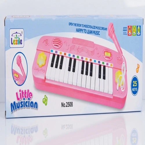 Kids Pink Electronic Keyboard Piano with Wired Microphone - 25 Keys Musical Learning Toy (Model 2508)
