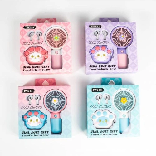 Jinl Suit Gift Set (rechargeable mini fan, earbuds, earbuds case)