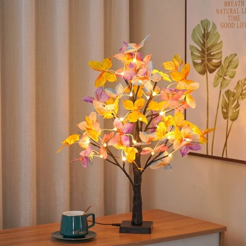 Butterfly LED Tree Lamp - 24 Warm White Fairy Lights, Battery & USB Powered Tabletop Decor