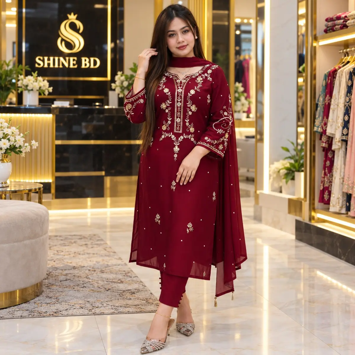 Semi-stitched Karchupi three-piece and salwar kameez✨