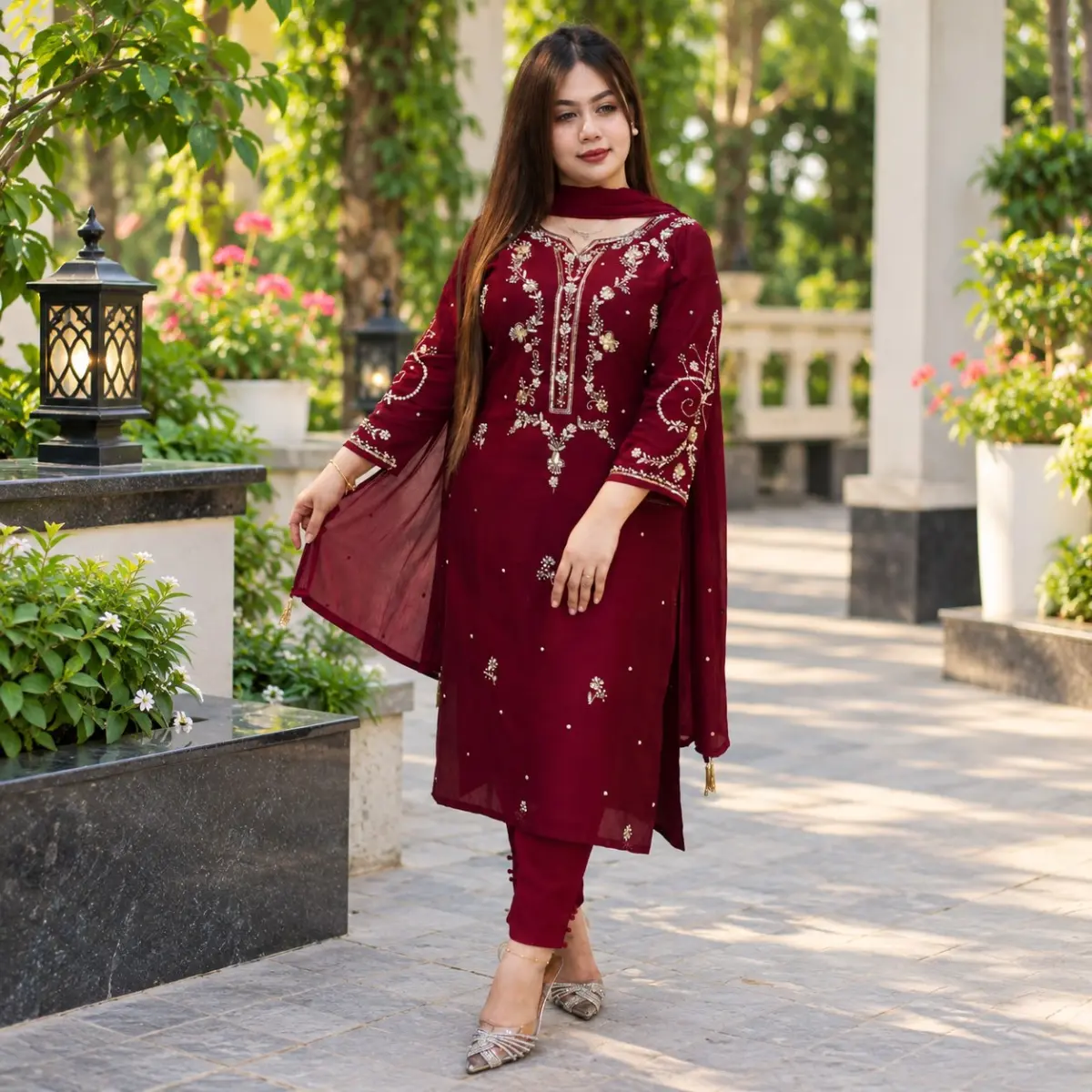 Semi-stitched Karchupi three-piece and salwar kameez✨