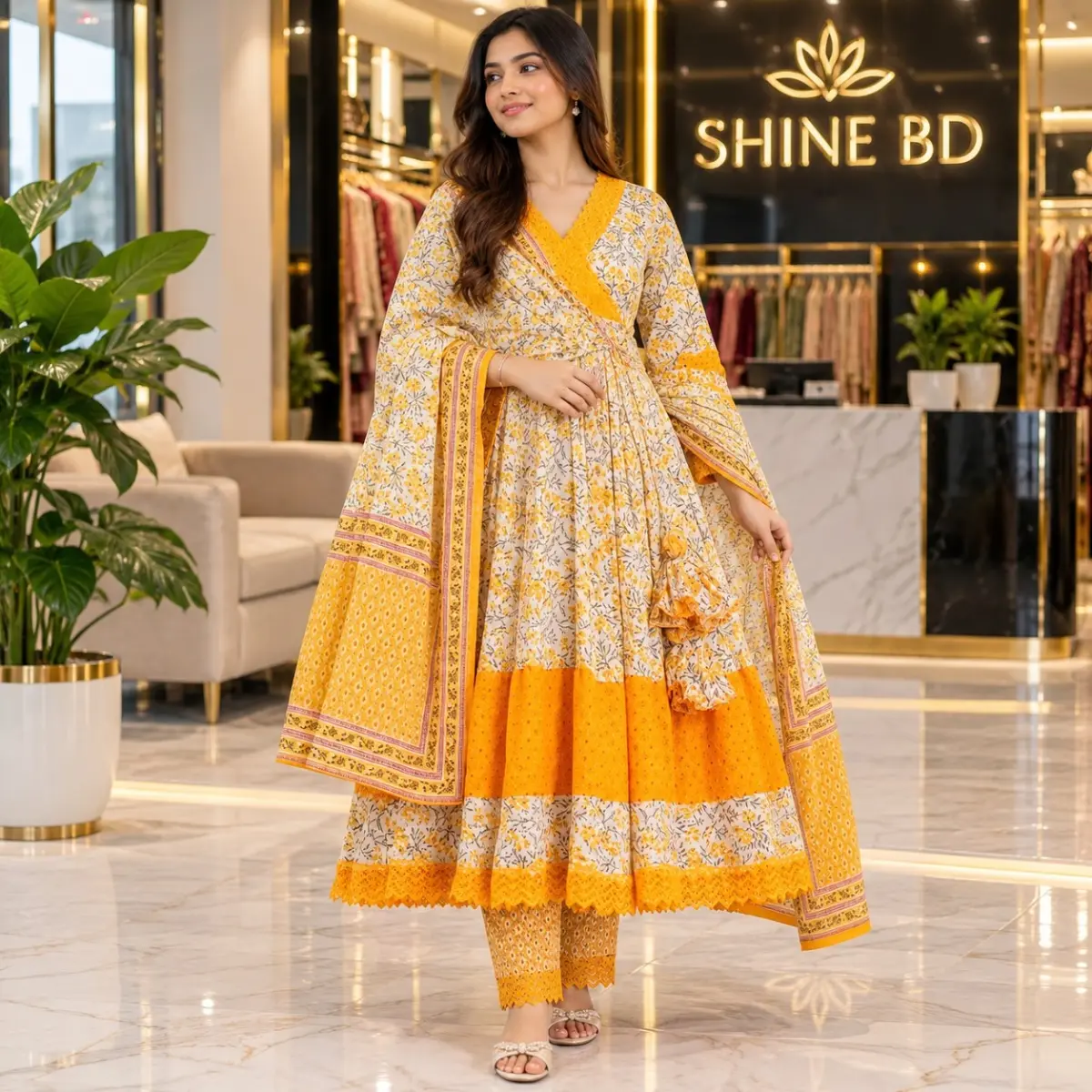 Cotton Skin Print Anarkali Gown Three-Piece Suit✨