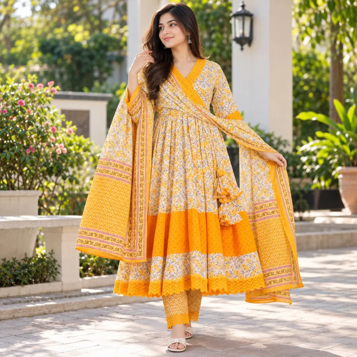 Cotton Skin Print Anarkali Gown Three-Piece Suit✨