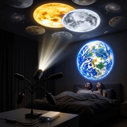 USB Moon and Earth Projector Lamp - 360° Flexible Night Light for Bedroom & Room Decor
