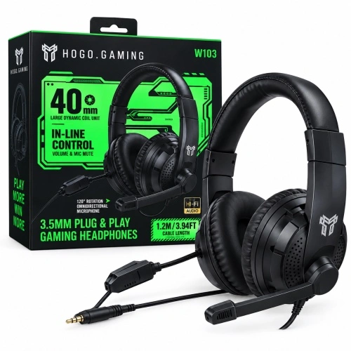 HOGO.GAMING W103 40mm Gaming Headphone with Microphone - 3.5mm Plug & Play